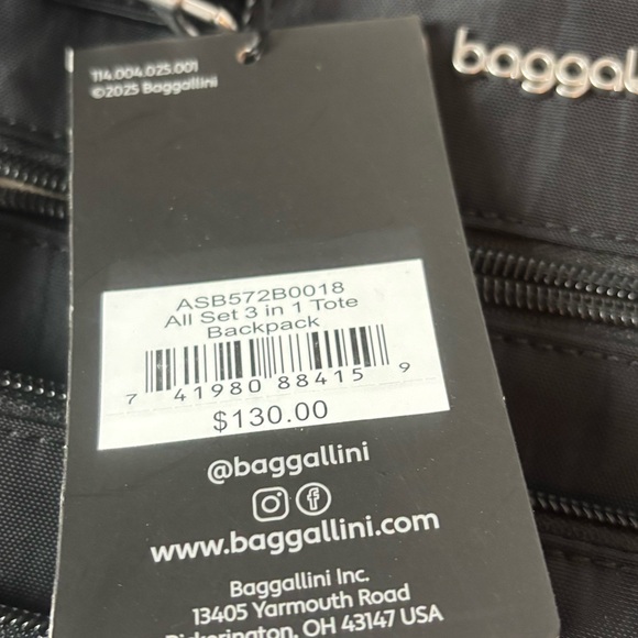 NWT Baggallini All Set 3-in-1 Tote Backpack RFID Travel Bag Black Crossbody New - Picture 10 of 13